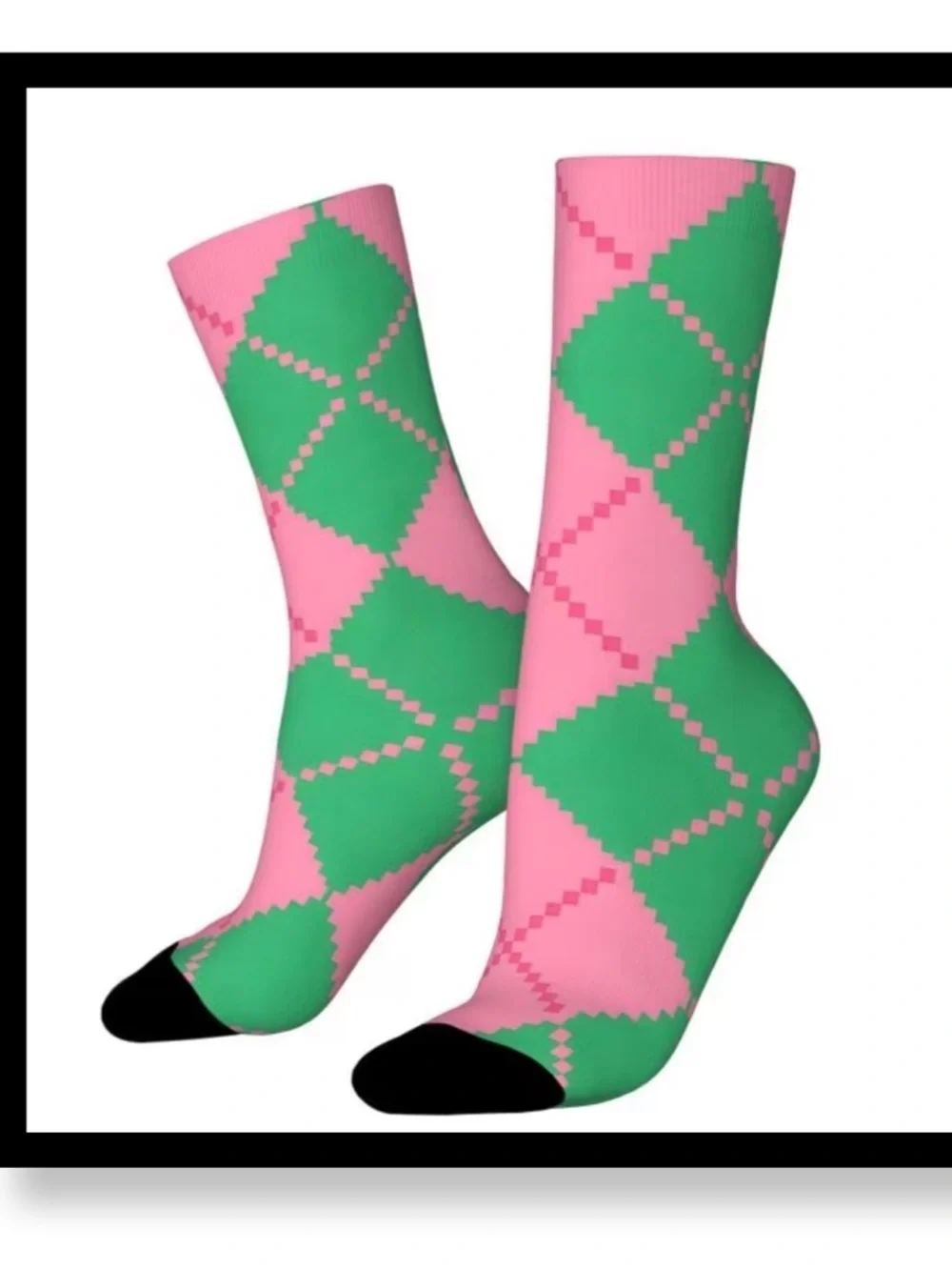 🆕 Women's AKA Pink & Green Argyle Crew Socks